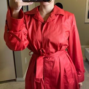 LONDON FOG Vintage Pink Rain Coat, Removable Hood, Tie Waist, Trench Coat